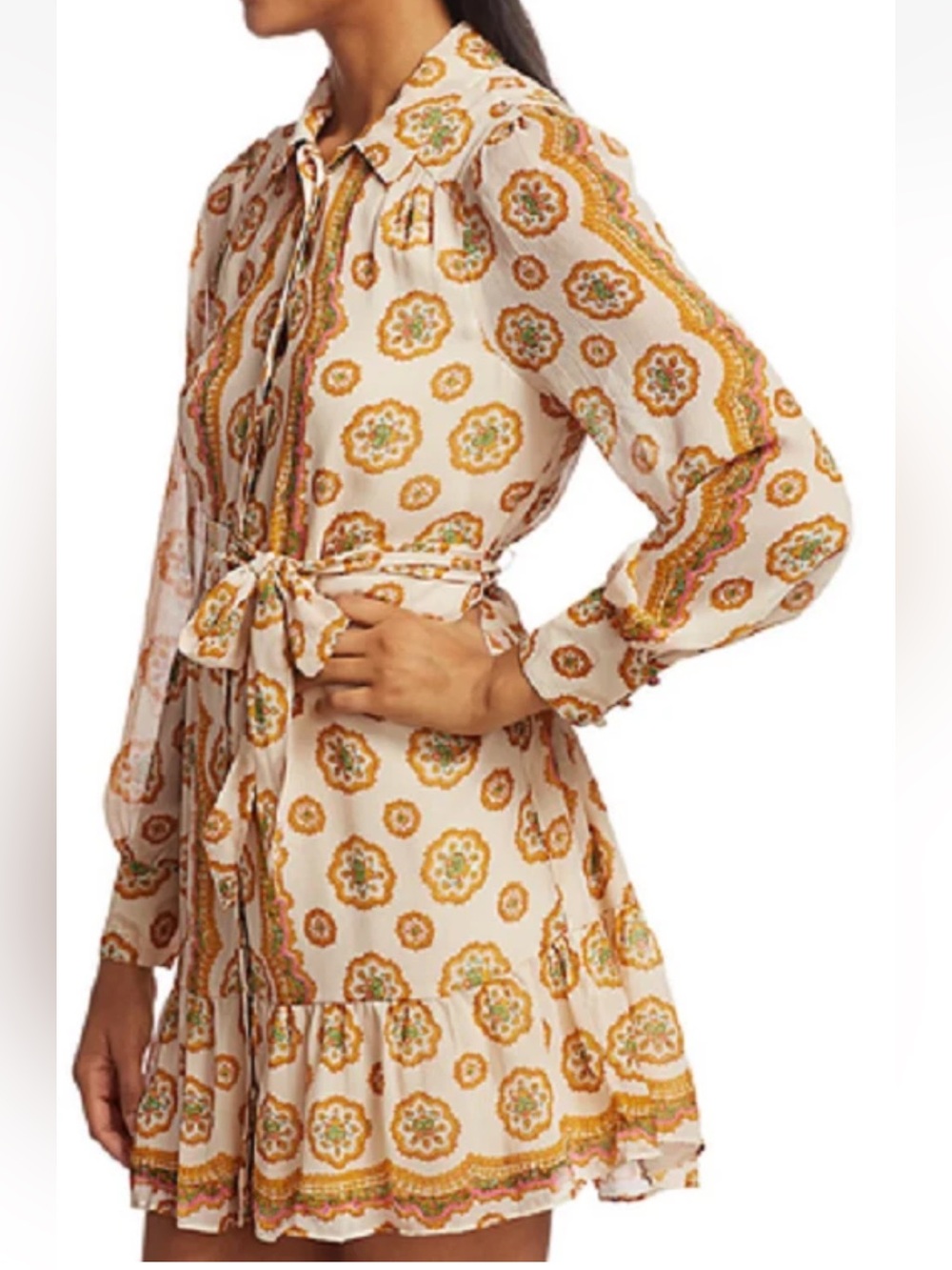 NWT Paige Portofino Floral Silk Crinkle Chiffon Shirtdress Size L